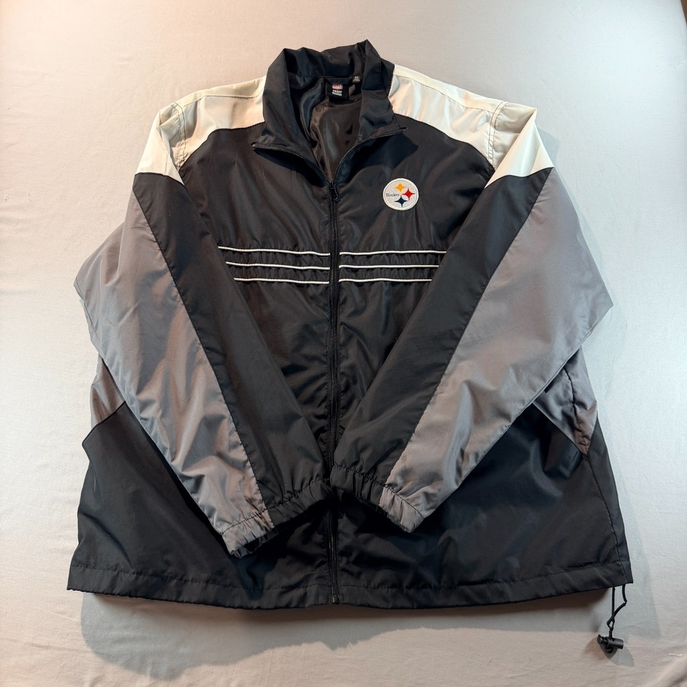 Vintage Reebok NFL Pittsburgh Steelers Jacket Black Gray Full Zip Men's XL